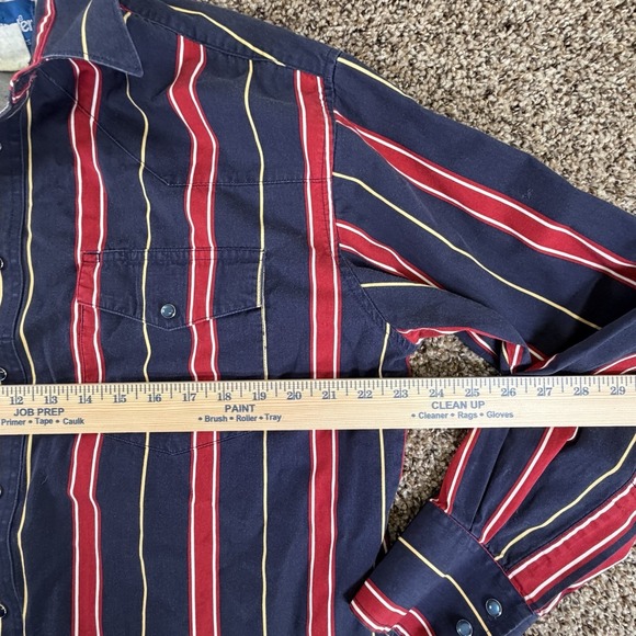 Vintage Men's Wrangler Pearl Snap Western Shirt Large L Striped Blue Red - Picture 8 of 11